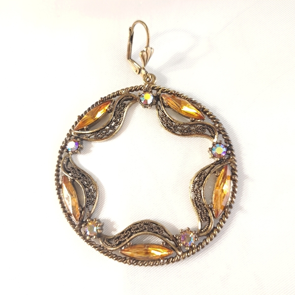 Vintage Women's Starn Round Earrings‎ Brown/Orange Faux Rhinestones - Picture 2 of 7